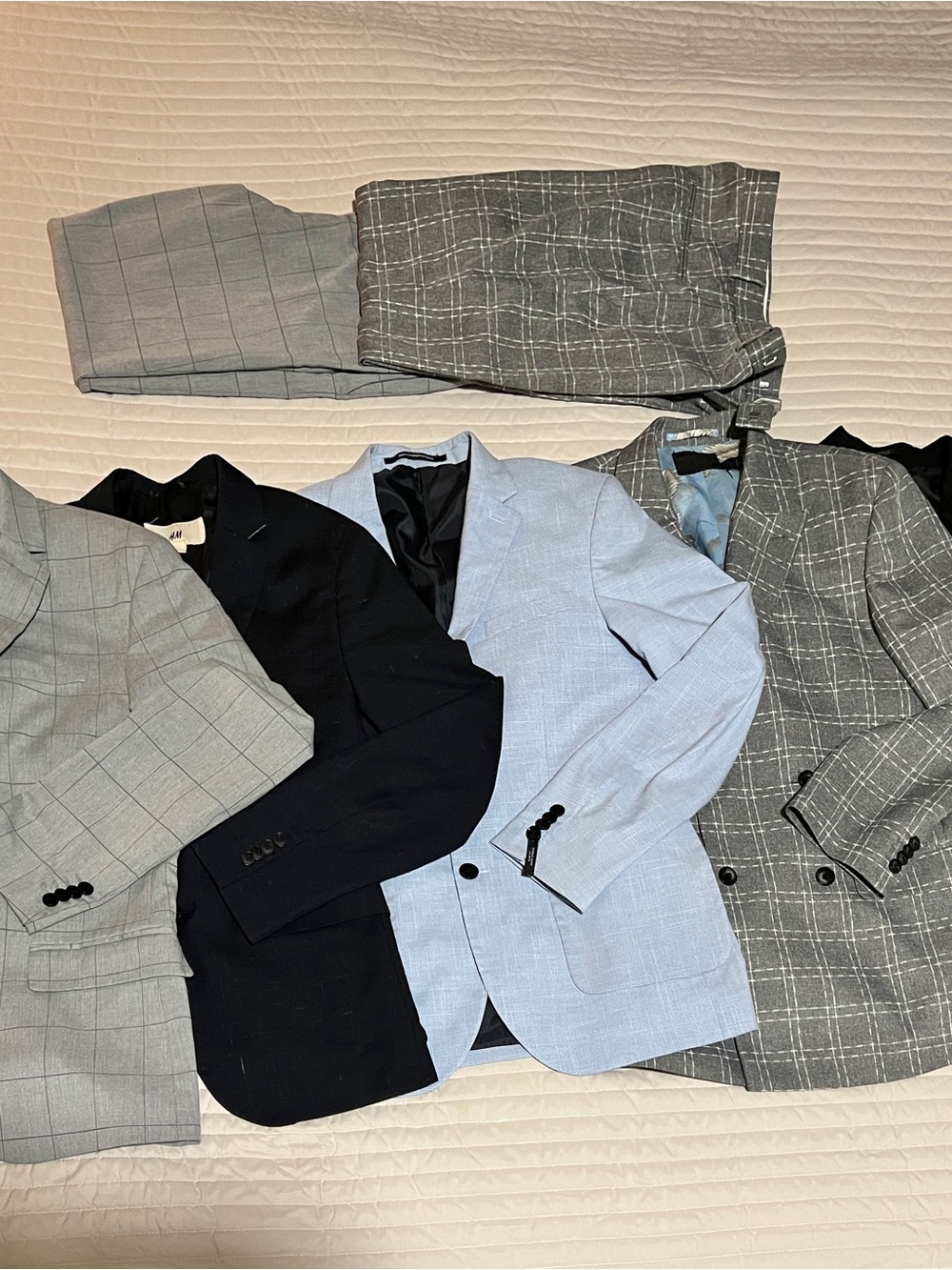 Men’s H&M Suit Blazer Sport coat 7 piece lot. Jackets 36-38R. Pants 30-32.